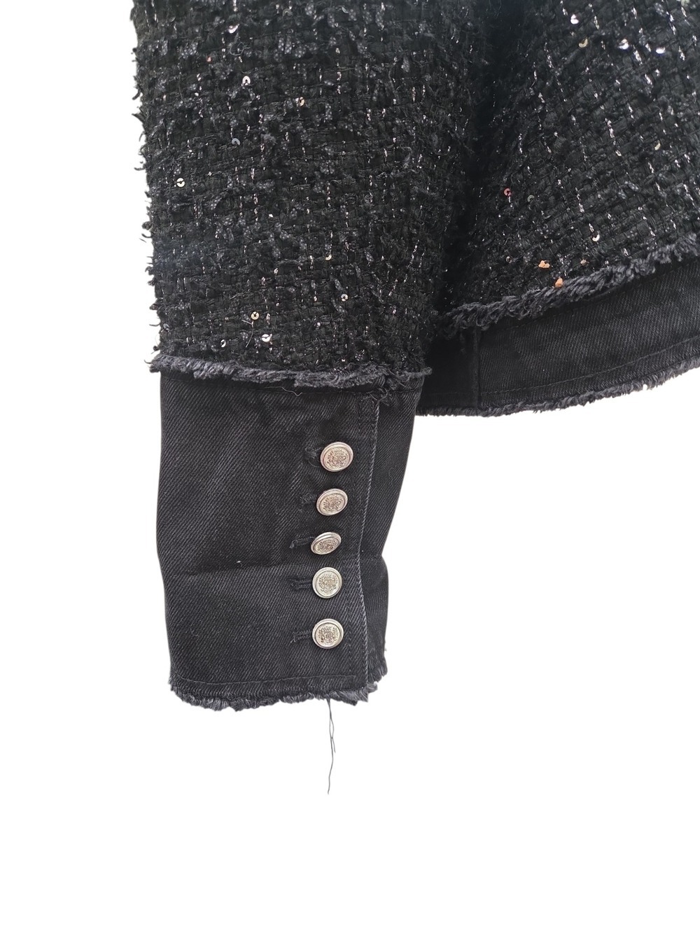 Nanette Lepore Black Tweed Frayed-Edge Boxy Blazer Lined! Heavy Weight Well Made - Picture 5 of 8